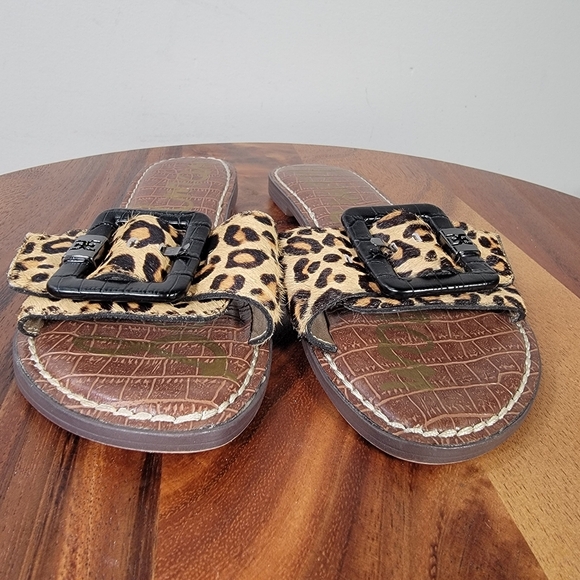 Sam Edelman Granada Leopard Print Fur Slide Sandals with Buckle Size 7 - Picture 9 of 13